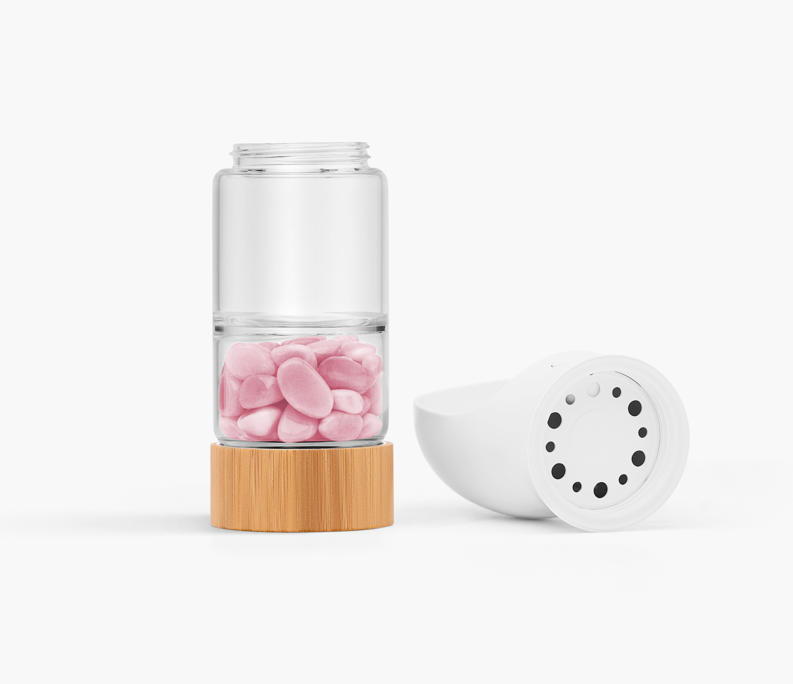 rose quartz, pet water bottle