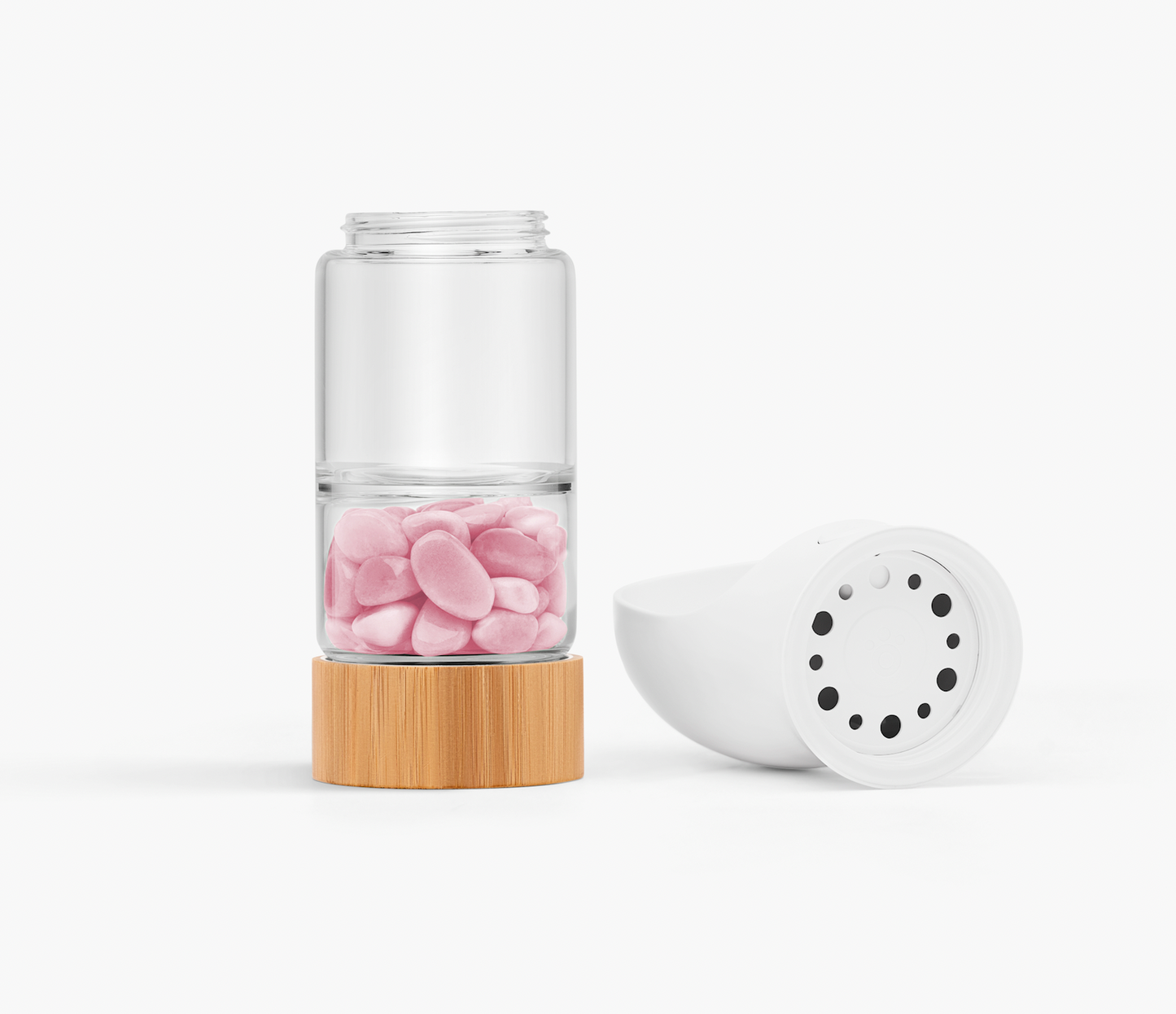 rose quartz, pet water bottle